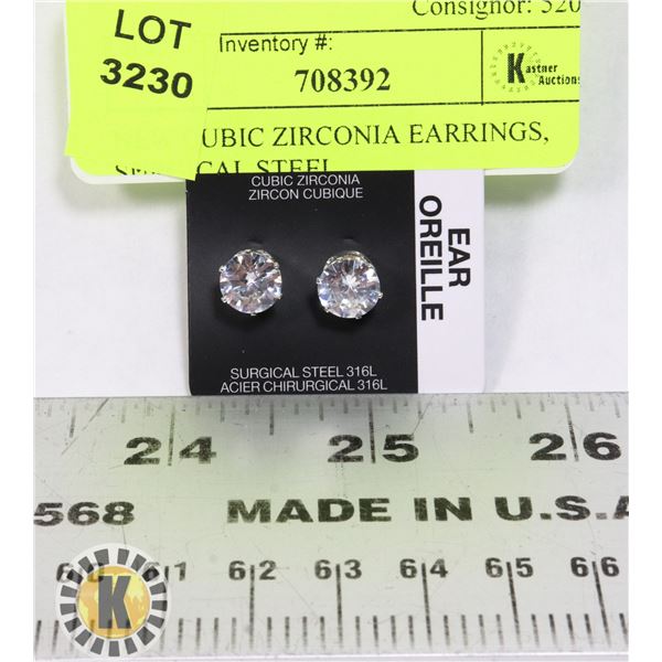 NEW CUBIC ZIRCONIA EARRINGS, SURGICAL STEEL