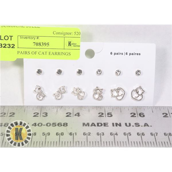 6 NEW PAIRS OF CAT EARRINGS