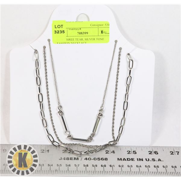 NEW THREE TEAR, SILVER TONE FASHION NECKLACE
