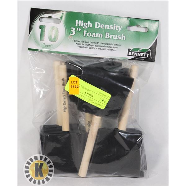 NEW 10 PACK OF 3" HIGH DENSITY FOAM BRUSHES