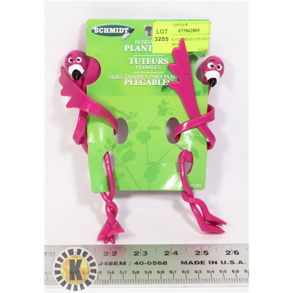 NEW PINK FLAMINGO PLANT TIES, SET OF TWO