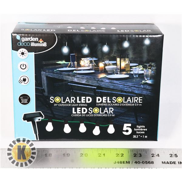 NEW 39"SOLAR OUTDOOR LIGHT STRING, 5 LIGHTS ON