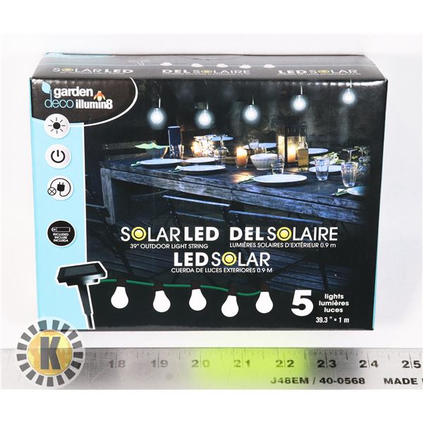 NEW 39"SOLAR OUTDOOR LIGHT STRING, 5 LIGHTS ON