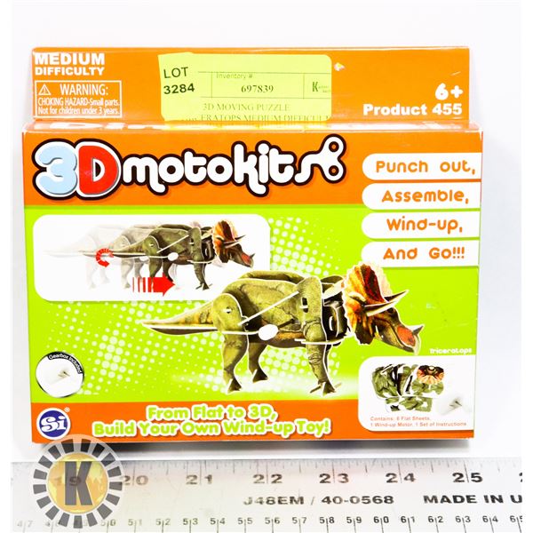 NEW 3D MOVING PUZZLE TRICERATOPS MEDIUM DIFFICULTY
