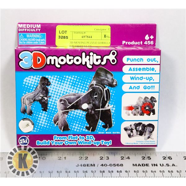 NEW 3D MOVING PUZZLE GORILLA MEDIUM DIFFICULTY