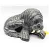 Image 1 : A WOLF ORIGINAL WALRUS SOAPSTONE SCULPTURE