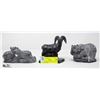 Image 1 : A WOLF ORIGINAL 3PC SOAPSTONE SCULPTURES;