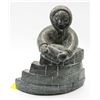 A WOLF ORIGINAL INUIT ICE BLOCK BUILDER SOAPSTONE