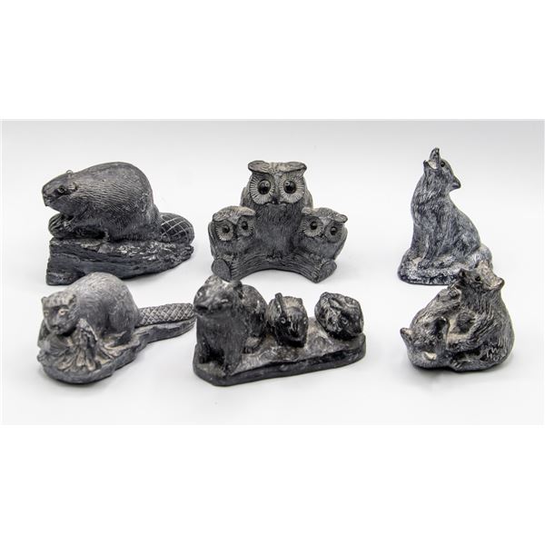 A WOLF ORIGINAL 6PC SOAPSTONE SCULPTURES;