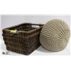 Image 1 : RATTAN LARGE BASKET AND MACRAME STOOL/SEAT