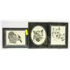 Image 1 : SET OF 3 FRAMED PENCIL SKETCHES, SIGNED BY ARTIST