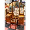 Image 1 : ANTIQUE VANITY WITH 3 WAY MIRROR AND CHAIR