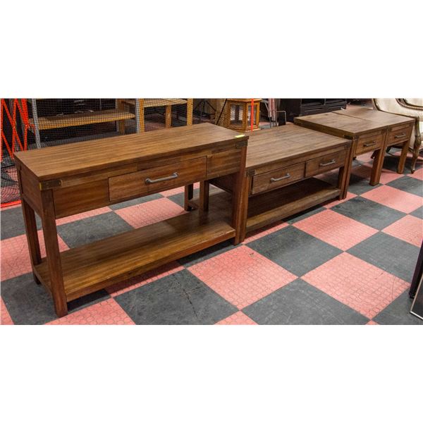 HUNTLEY COFFEE TABLE, SOFA TABLE, (2) END TABLES