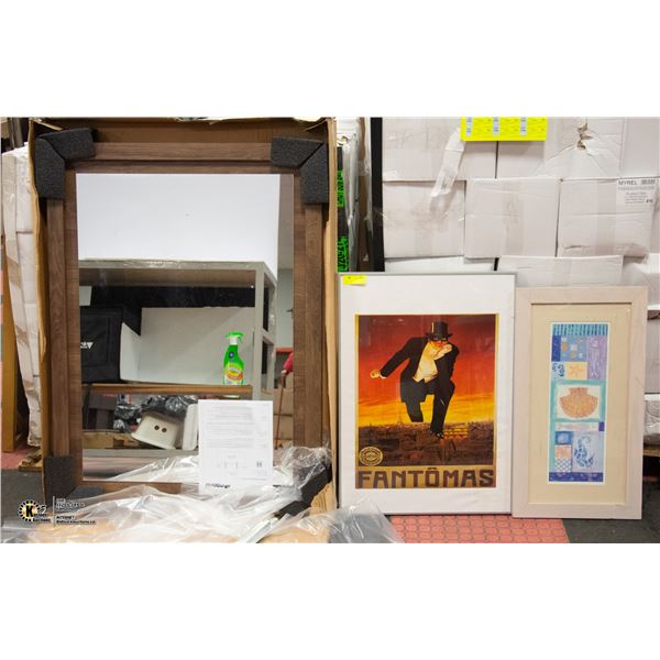 2 BOXED MIRRORS WITH 2 FRAMED PICTURES