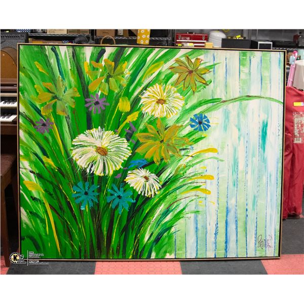 LARGE 4' X 5' 1960S MODERN ART FLORAL PAINTING ON