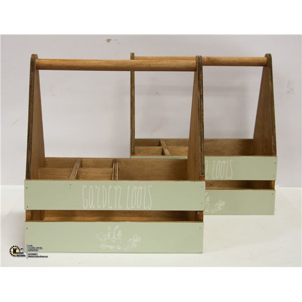 LOT OF 2 NEW WOODEN GARDEN TOOL BOXES