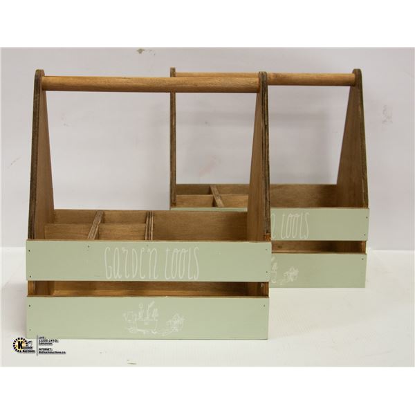 LOT OF 2 NEW WOODEN GARDEN TOOL BOXES