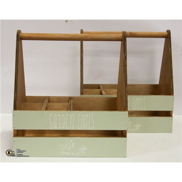 LOT OF 2 NEW WOODEN GARDEN TOOL BOXES