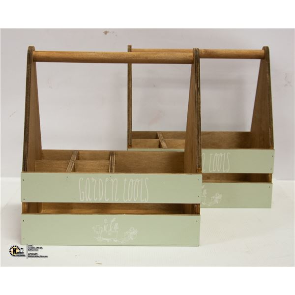 LOT OF 2 NEW WOODEN GARDEN TOOL BOXES