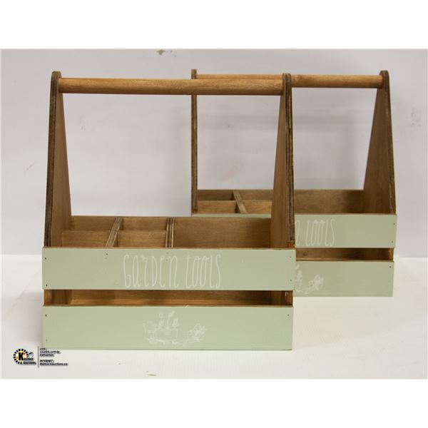 LOT OF 2 NEW WOODEN GARDEN TOOL BOXES