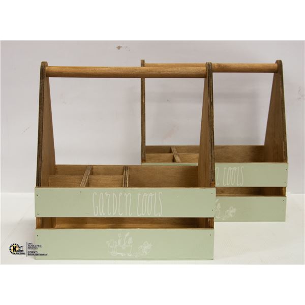 LOT OF 2 NEW WOODEN GARDEN TOOL BOXES