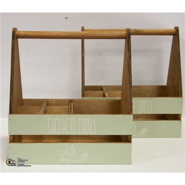 LOT OF 2 NEW WOODEN GARDEN TOOL BOXES