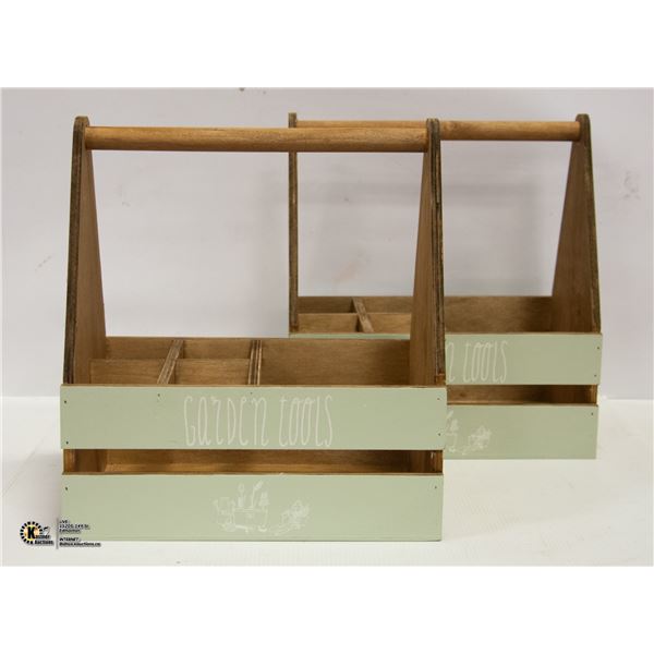 LOT OF 2 NEW WOODEN GARDEN TOOL BOXES