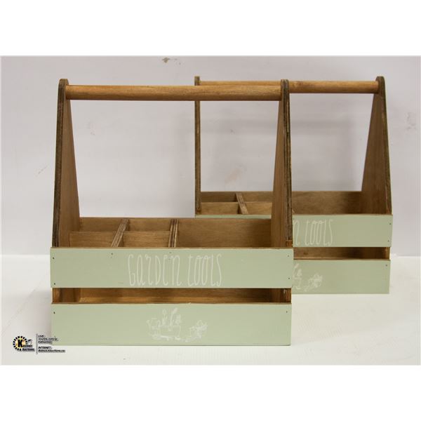 LOT OF 2 NEW WOODEN GARDEN TOOL BOXES