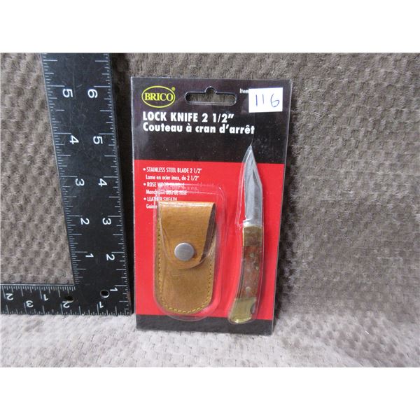 NEW - Brico Locking Pocket Knife - Stainless With Sheath