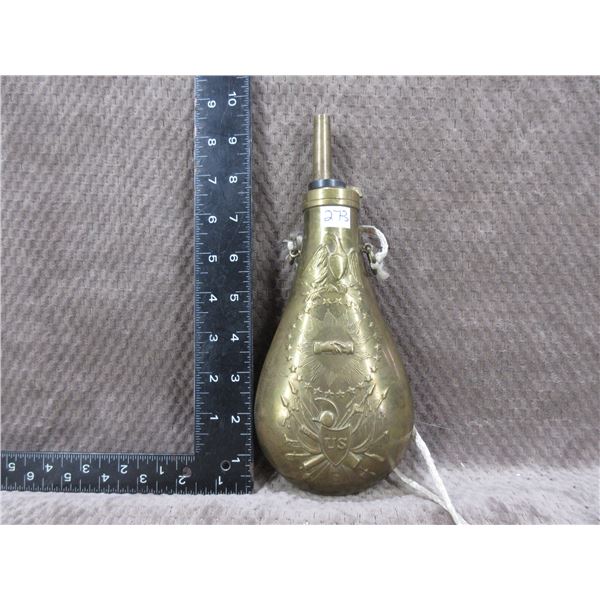 Vintage Brass Black Powder Flask - US Military - Peace