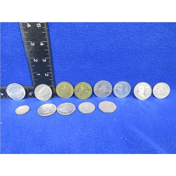 Lot of 13 Misc. Coins - 4 US Half Dollars, 2 Commonwealth