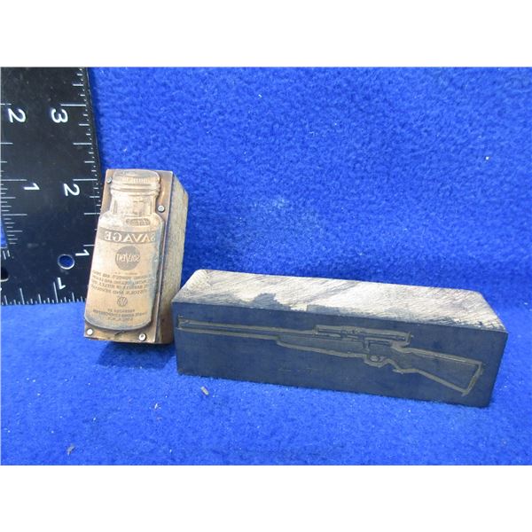 2 Small Vintage Firearms Printing Blocks