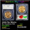 ***Auction Highlight*** 1908 No Motto Gold St. Gaudens Double Eagle $20 Graded ms65 By SEGS (fc)
