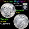 Image 1 : ***Auction Highlight*** 1927-d Peace Dollar 1 Graded Choice Unc By USCG (fc)