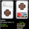 NGC 1852 Braided Hair Large Cent 1c Graded ms62 bn By NGC