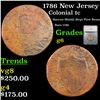 1786 New Jersey Colonial Cent 1c Graded g6 By SEGS