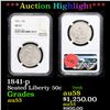 ***Auction Highlight*** NGC 1841-p Seated Half Dollar 50c Graded au53 By NGC (fc)
