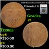 1788 Massachusetts Colonial Cent Ryder 10-L 1c Graded g6 By SEGS