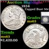 ***Auction Highlight*** 1834 Capped Bust Half Dollar 50c Graded MS63 by SEGS (fc)