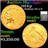 ***Auction Highlight*** 1914-p Gold Indian Quarter Eagle 2.5 Graded MS63 by SEGS (fc)