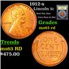 1912-s Lincoln Cent 1c Graded Select Unc RD By USCG