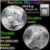 ***Auction Highlight*** 1934-p Peace Dollar 1 Graded ms65+ By SEGS (fc)