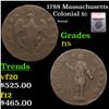 Image 1 : 1788 Massachusetts Colonial Cent 1c Graded f15 By SEGS