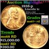 Image 1 : ***Auction Highlight*** 1938-p Lincoln Cent Near Top POP! 1c Graded ms67+ rd By SEGS (fc)