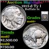 ***Auction Highlight*** 1913-d Ty I Buffalo Nickel 5c Graded ms66+ By SEGS (fc)