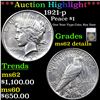 ***Auction Highlight*** 1921-p Peace Dollar 1 Graded ms62 details By SEGS (fc)