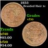 1853 Braided Hair Large Cent 1c Grades vf++