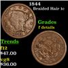 1844 Braided Hair Large Cent 1c Grades f details