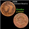 1838 Coronet Head Large Cent 1c Grades g details