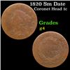 Image 1 : 1820 Sm Date Coronet Head Large Cent 1c Grades g, good